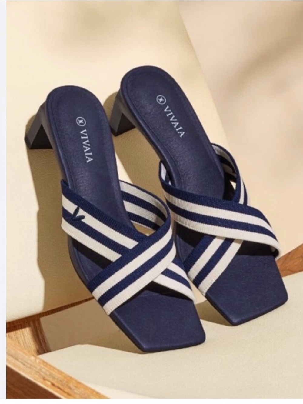 VIVAIA Jennifer Navy Stripe Block Heel Sandals Strappy Heels 43/US 11 NWOB